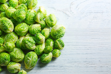 Brussels sprouts on wooden table