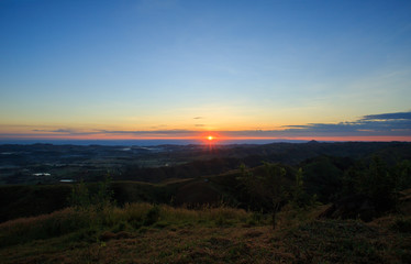 Mountain fog light morning sunrise.