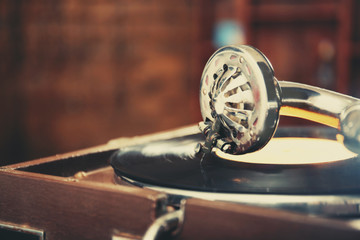 Old gramophone player, closeup