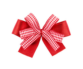 Festive red bow on white background