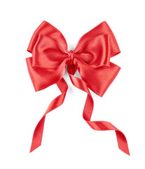 Festive red bow on white background