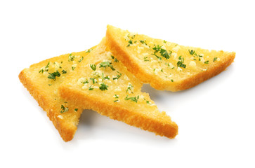 Garlic French bread slices isolated on white