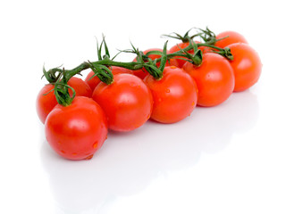 Ripe Fresh Cherry Tomatoes on Branch Isolated on White Background