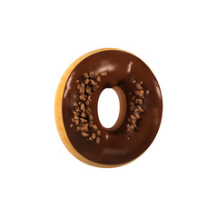 Chocolate Donut Font Concept. Delicious Letter O. 3d rendering isolated on white background