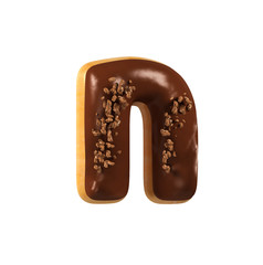 Chocolate Donut Font Concept. Delicious Letter N. 3d rendering isolated on white background