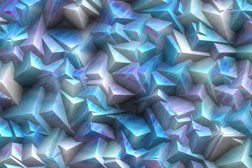 Cyan blocks crystals, abstract background design, digital art illustration work.