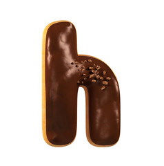 Chocolate Donut Font Concept. Delicious Letter H. 3d rendering isolated on white background