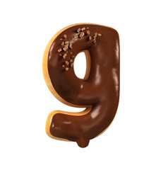 Chocolate Donut Font Concept. Delicious Letter G. 3d rendering isolated on white background