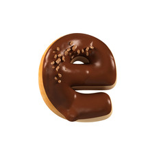 Chocolate Donut Font Concept. Delicious Letter E. 3d rendering isolated on white background