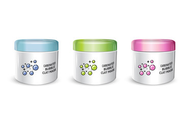 Vector illustration of realistic carbonated bubble mask containers