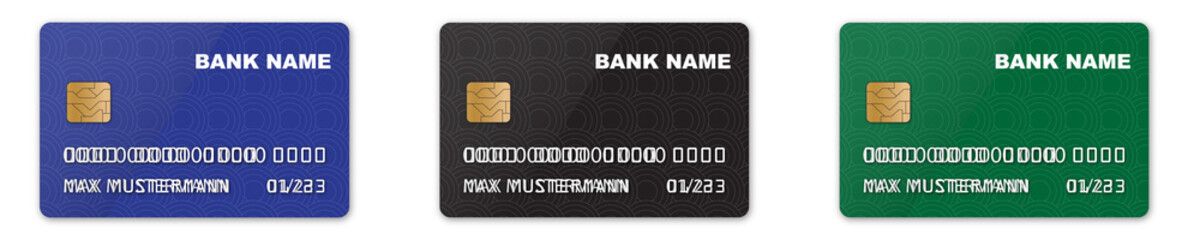 Scheckkarten Set mit Muster - blau - grün - schwarz