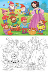 Obraz na płótnie Canvas Fairy tale. The Snow White and seven dwarfs. Illustration for children