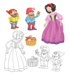 Fairy tale. The Snow White and seven dwarfs. Illustration for children
