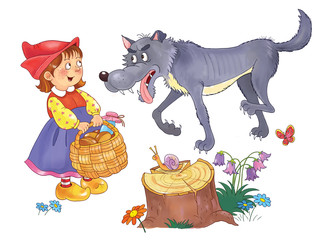 Fairy tale. Little Red Riding Hood. Illustration for children. Coloring page