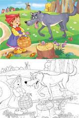 Fairy tale. Little Red Riding Hood. Illustration for children. Coloring page