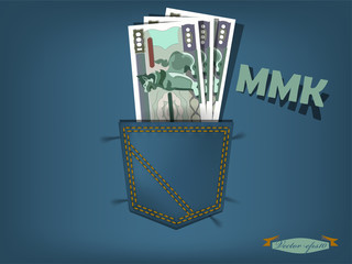 Illustration of Myanmar in the pocket of blue jeans
