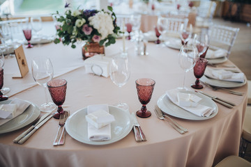holiday table with serving in area of wedding party