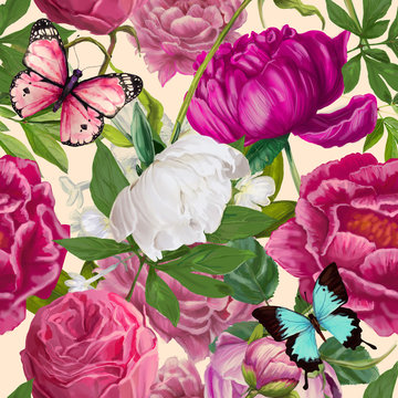 seamless peoni floral fashion pattern