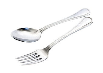 fork and spoon isolated on white background.Stainless spoon and