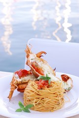 Lobster Spaghetti im Hafenrestaurant