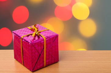 Chrismas box with bokeh background