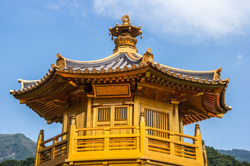 Fototapeta premium Front View The Golden Pavilion Temple in Nan Lian Garden, Hong Kong