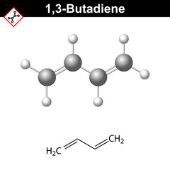 Butadiene chemical structure, conjugated diene class