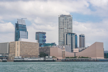 Tsim Sha Tsui area view from Victoria Harbor, Hong, Kong