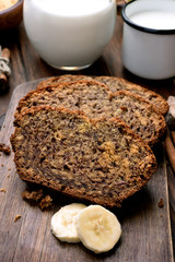 Homemade banana bread and milk