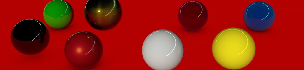 Horizontal panorama with balloons on a wet glass.