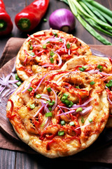 Meat pizza with chicken and vegetables