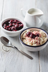 Cottage cheese with cherry jam