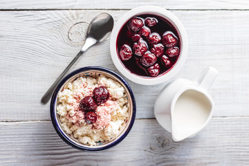 Cottage cheese with cherry jam