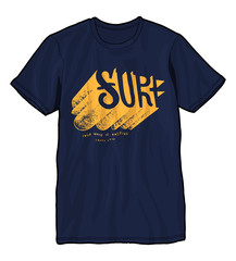 surf letters drawing print on a dark t-shirt template.