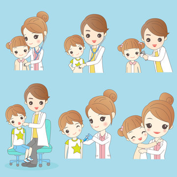 Cartoon young children with doctor