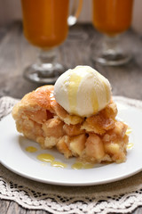 Apple pie served with ice cream