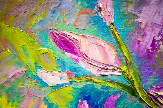 Hand drawn oil painting.lily  flpwers on canvas