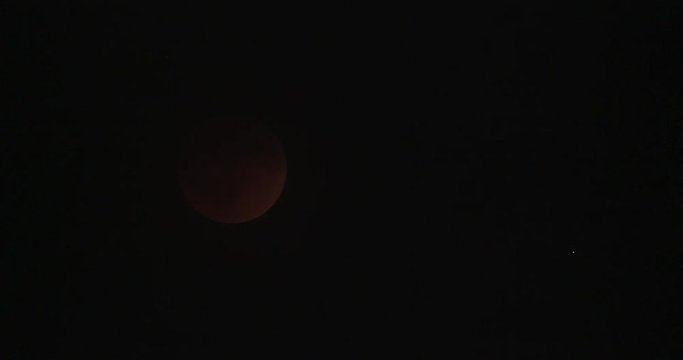 Time lapse - lunar eclipse red moon and star disappears