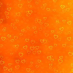 Grungy hearts texture on orange background, digital illustration art work.