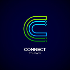  Letter C logotype green and blue color,Technology and digital abstract dot connection vector logo