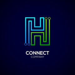  Letter H logotype green and blue color,Technology and digital abstract dot connection vector logo
