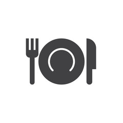 Plate Fork And Knife icon vector, Tableware filled flat sign, solid pictogram isolated on white, logo illustration