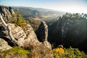 Obraz premium The Bastei Bridge and the Saxon Switzerland National Park, Germany. The Bastei like a point of turistic destination.