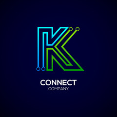  Letter K logotype green and blue color,Technology and digital abstract dot connection vector logo