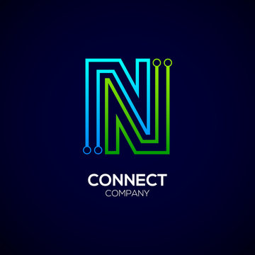  Letter N logotype green and blue color,Technology and digital abstract dot connection vector logo
