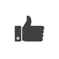 thumb up icon vector, filled flat sign, solid pictogram isolated on white, logo illustration
