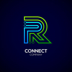  Letter R logotype green and blue color,Technology and digital abstract dot connection vector logo