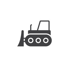 Bulldozer icon vector, filled flat sign, solid pictogram isolated on white, logo illustration