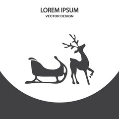 Christmas deer with sled icon. Simple design for web and mobile