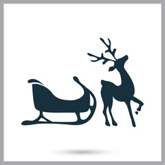 Christmas deer with sled icon. Simple design for web and mobile
